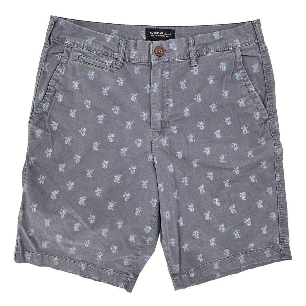 American Eagle 32 Pineapple Print Chino Shorts Mens Grey Next Level Flex